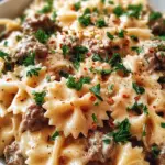 Beef and Bowtie Pasta with Alfredo Sauce 21 Beef and Bowtie Pasta with Alfredo Sauce