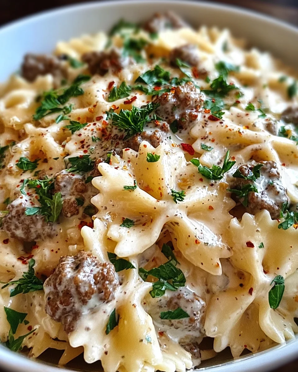 Beef and Bowtie Pasta with Alfredo Sauce 19 Beef