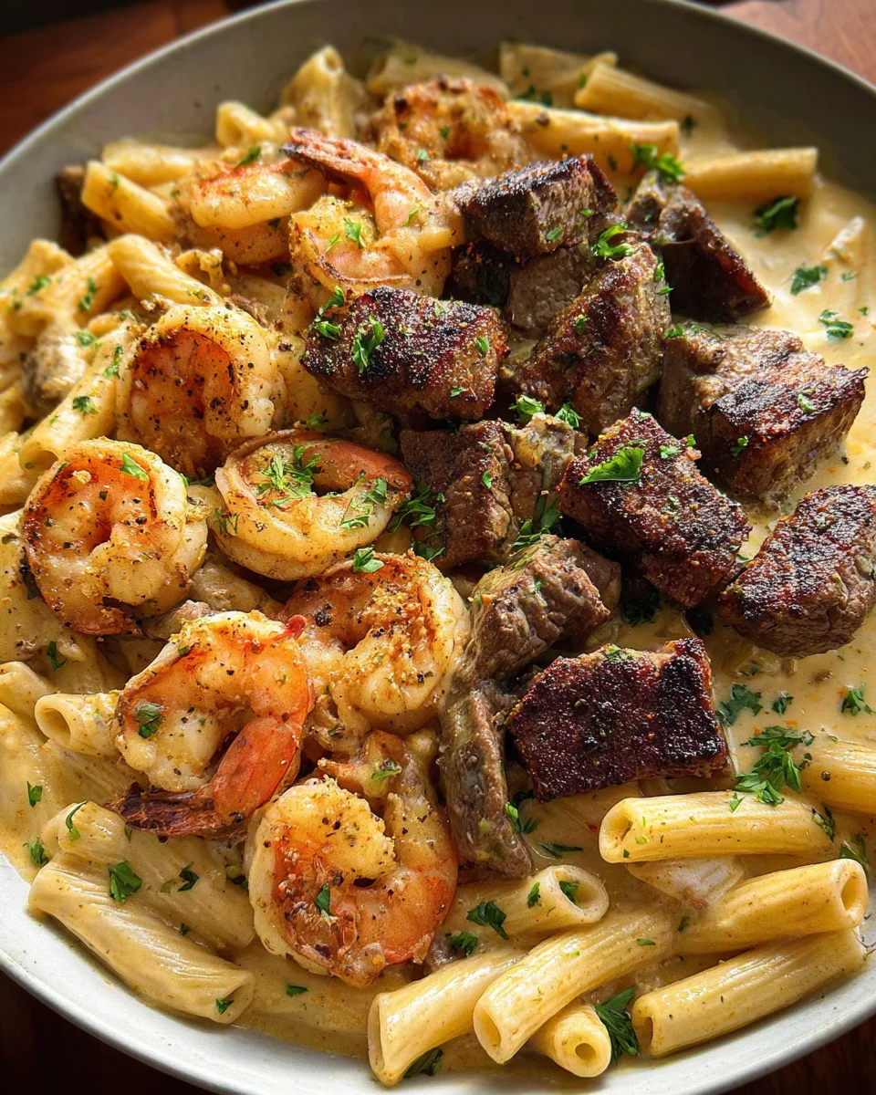 Blackened Steak and Shrimp Alfredo 21 Blackened