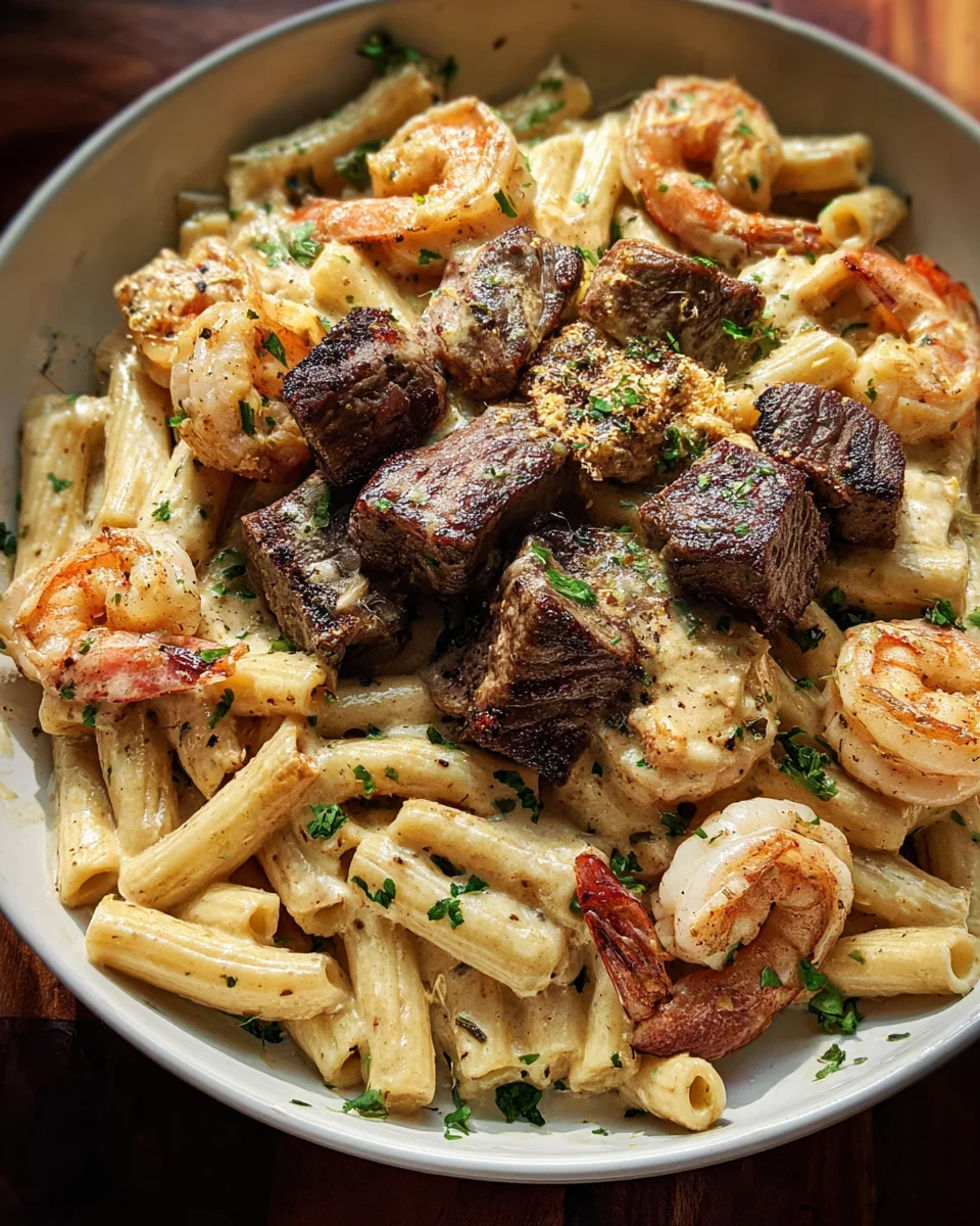 Blackened Steak and Shrimp Alfredo 22 Blackened