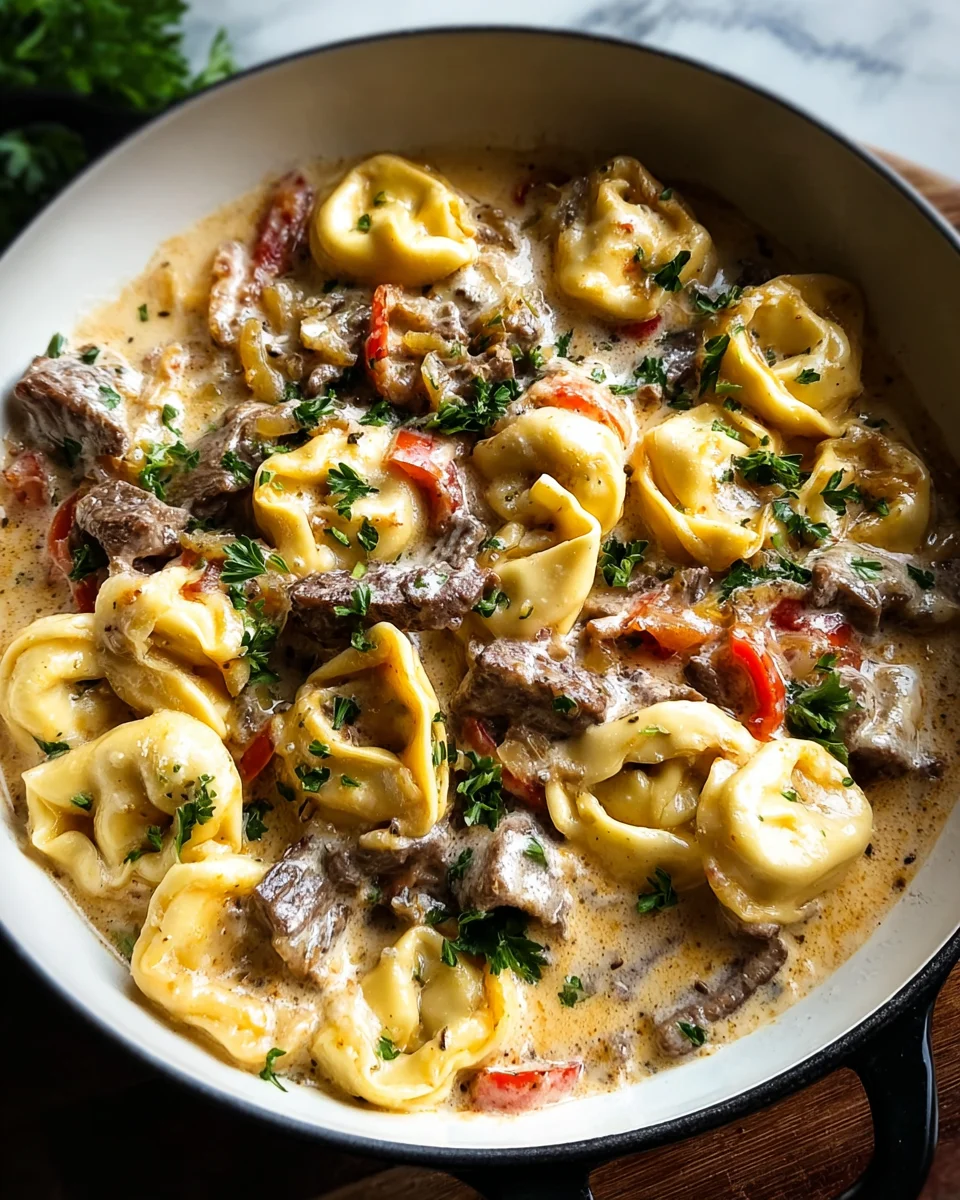 Cheesesteak Tortellini in Creamy Provolone Sauce