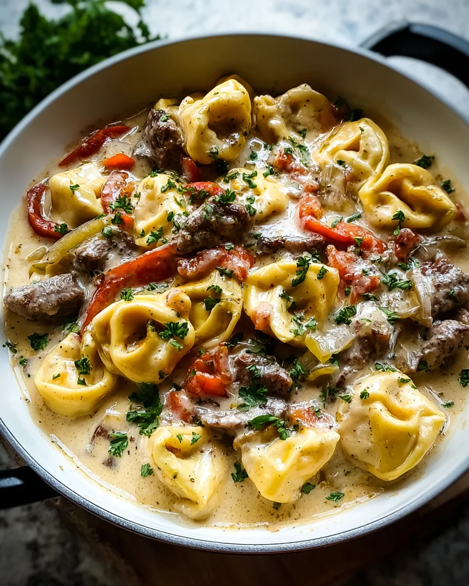 Cheesesteak Tortellini in Creamy Provolone Sauce 22 Cheesesteak