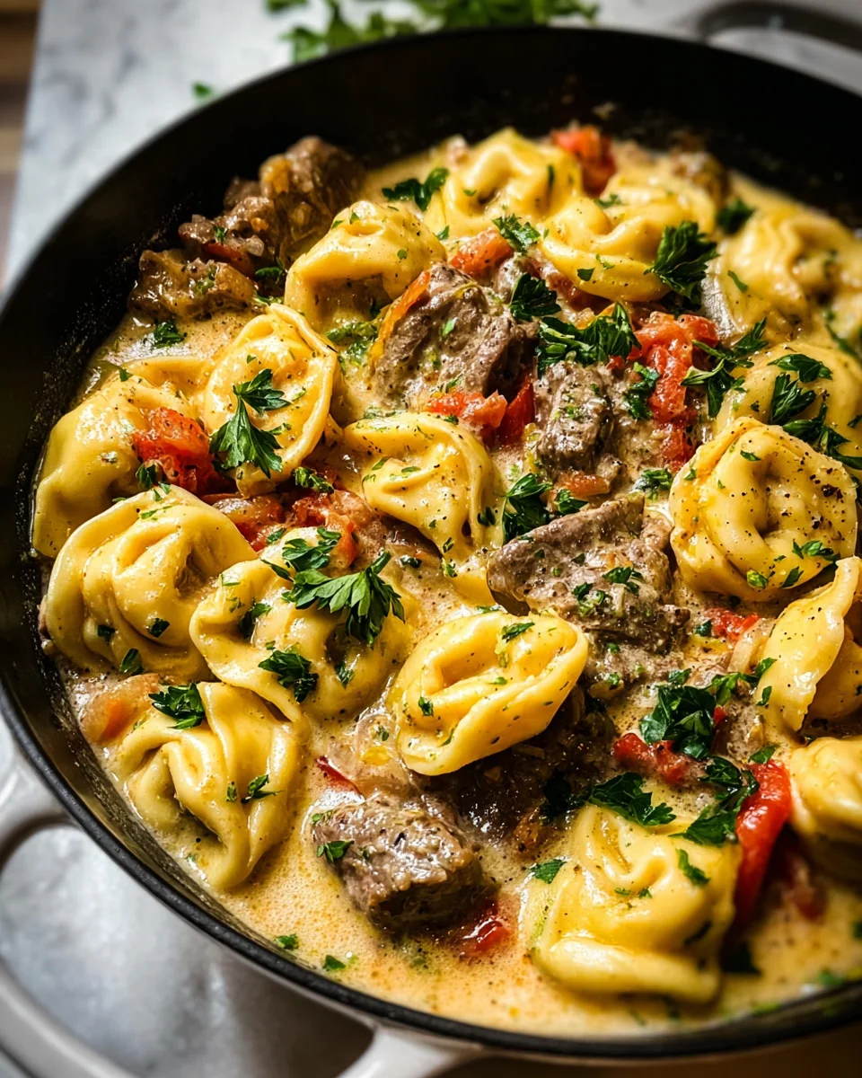 Cheesesteak Tortellini in Creamy Provolone Sauce 23 Cheesesteak