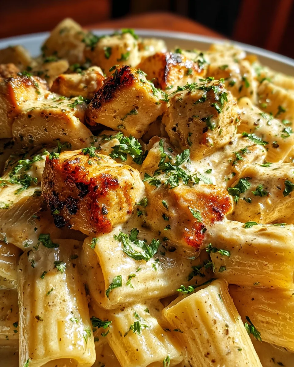 Creamy Garlic Butter Chicken and Rigatoni in Parmesan Sauce