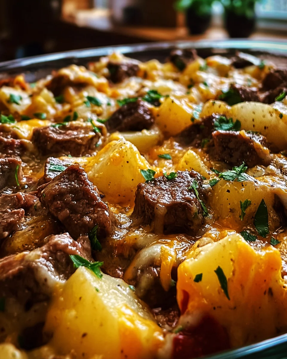 Crockpot Loaded Steak and Potato Bake Recipe
