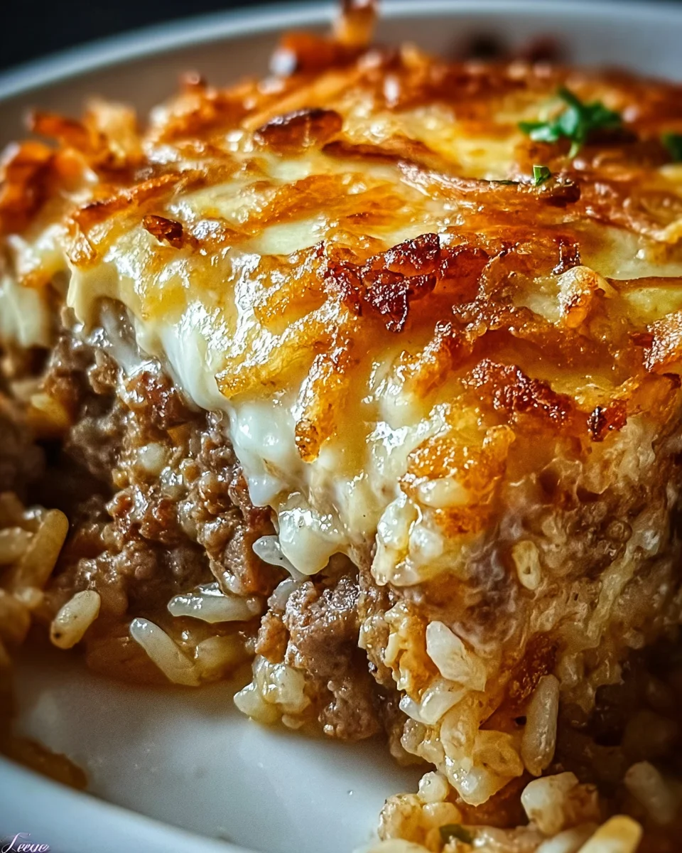French Onion Ground Beef and Rice Casserole