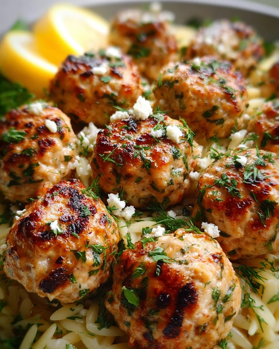 Greek Chicken Meatballs with Lemon Orzo