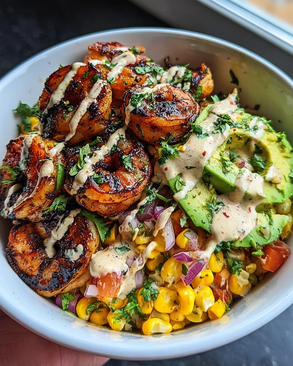Grilled Shrimp Bowl with Avocado, Corn Salsa & Creamy Garlic Sauce 31 Grilled
