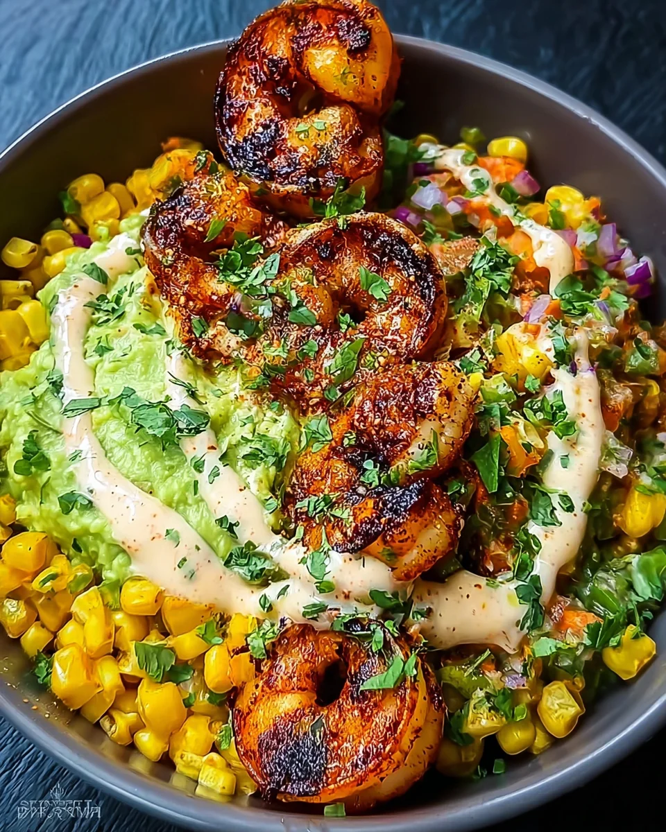 Grilled Shrimp Bowl with Avocado, Corn Salsa & Creamy Sauce 33 Grilled
