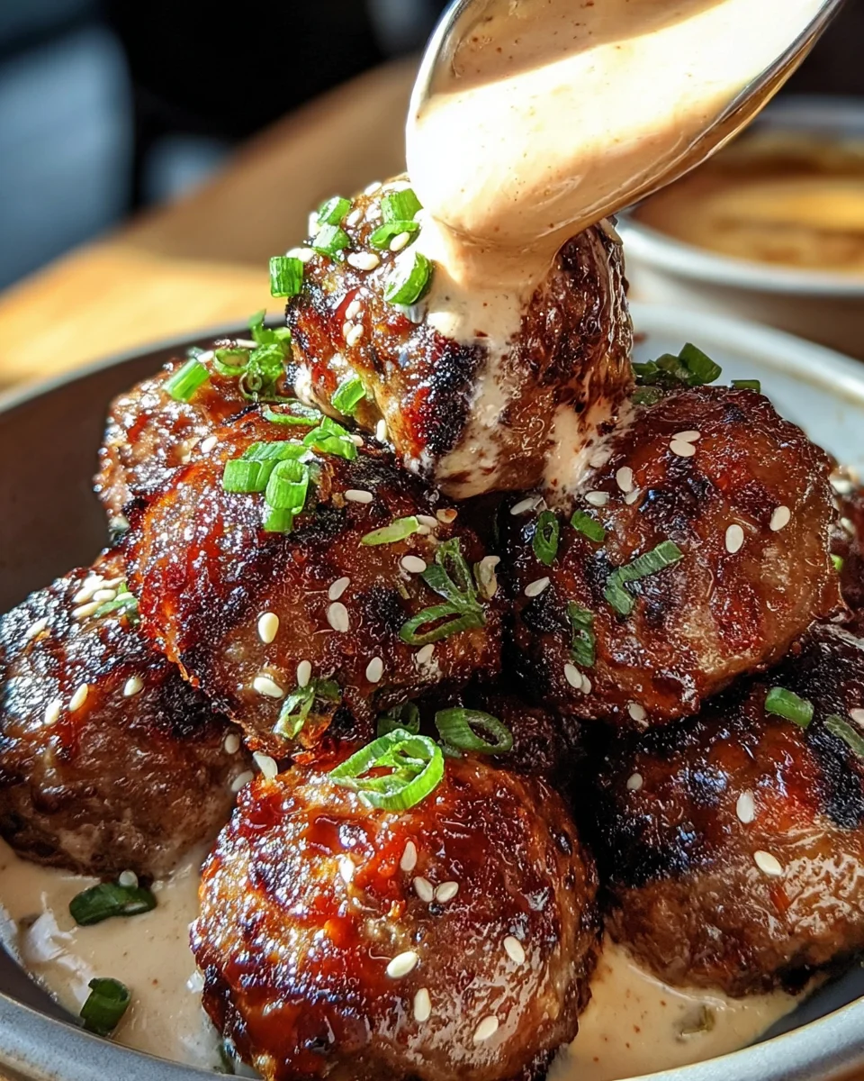Korean BBQ Meatballs with Spicy Mayo Dip