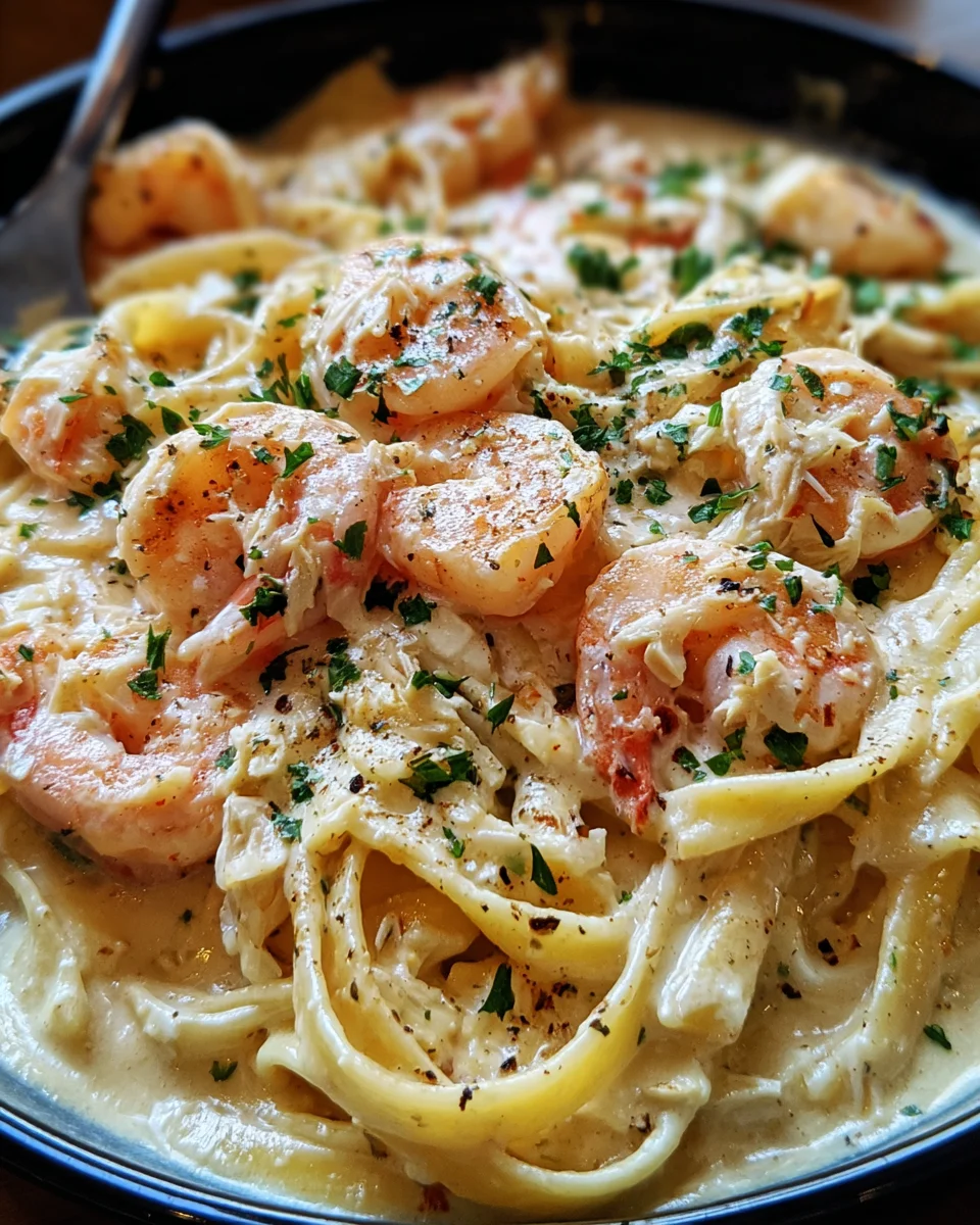 One Pot Shrimp and Crab Alfredo