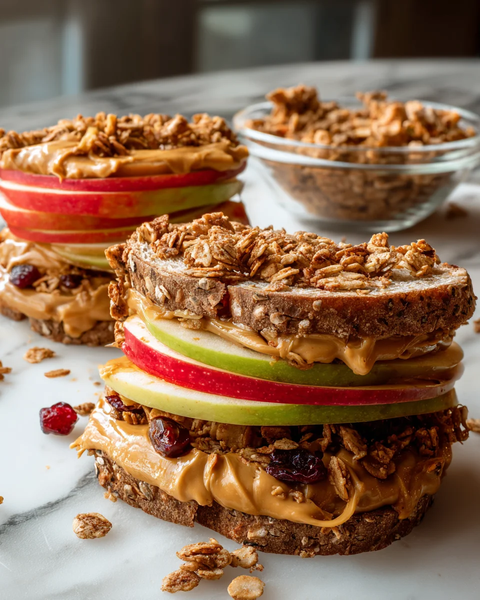 Peanut Butter Apple Sandwiches with Granola