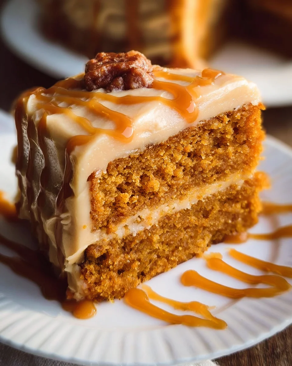 Pumpkin Cake with Caramel Cream Cheese Frosting