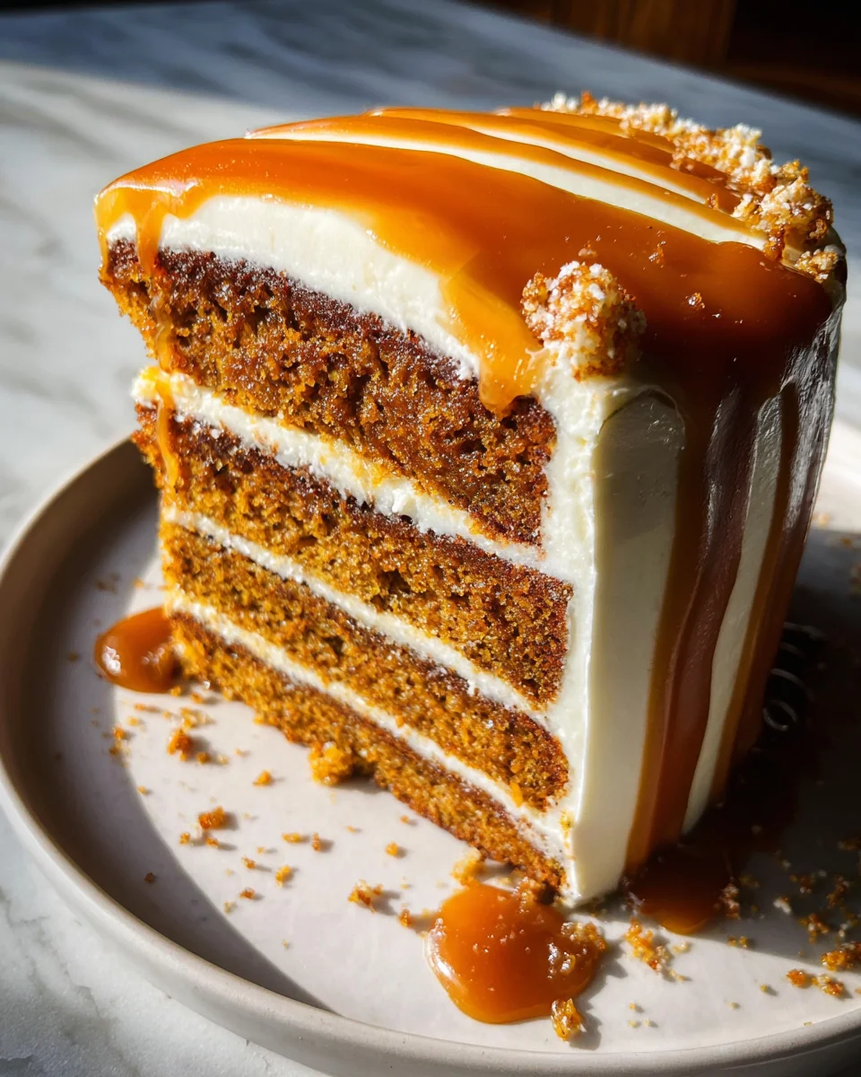 Pumpkin Cake with Cream Cheese Frosting and Salted Caramel Drizzle 34 Pumpkin