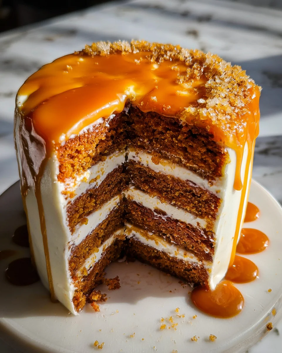 Pumpkin Cake with Cream Cheese Frosting and Salted Caramel Drizzle 35 Pumpkin
