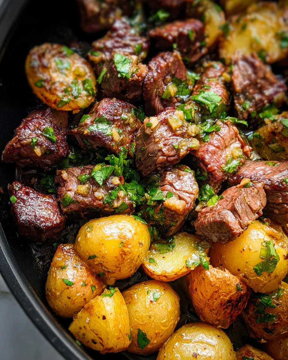 Slow Cooker Garlic Butter Beef Bites & Potatoes