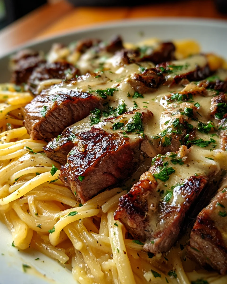 Steak and Creamy Garlic Parmesan Pasta 16 Steak