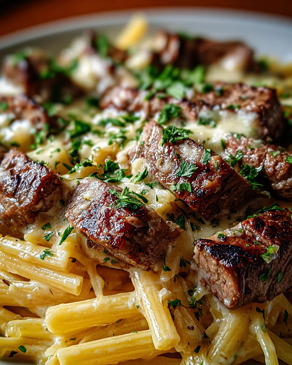Steak and Creamy Garlic Parmesan Pasta 17 Steak
