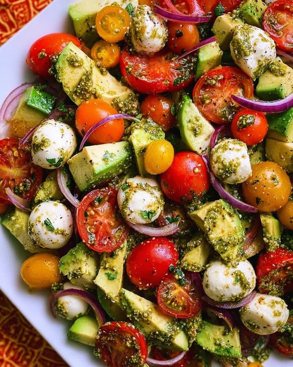 Tomato Cucumber Avocado Salad with Mozzarella and Basil Pesto 18 Tomato