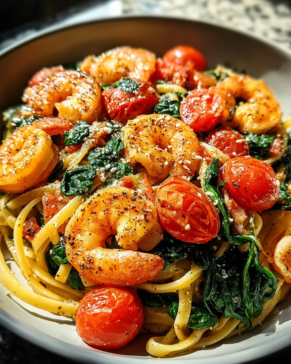 Tomato Spinach Shrimp Pasta