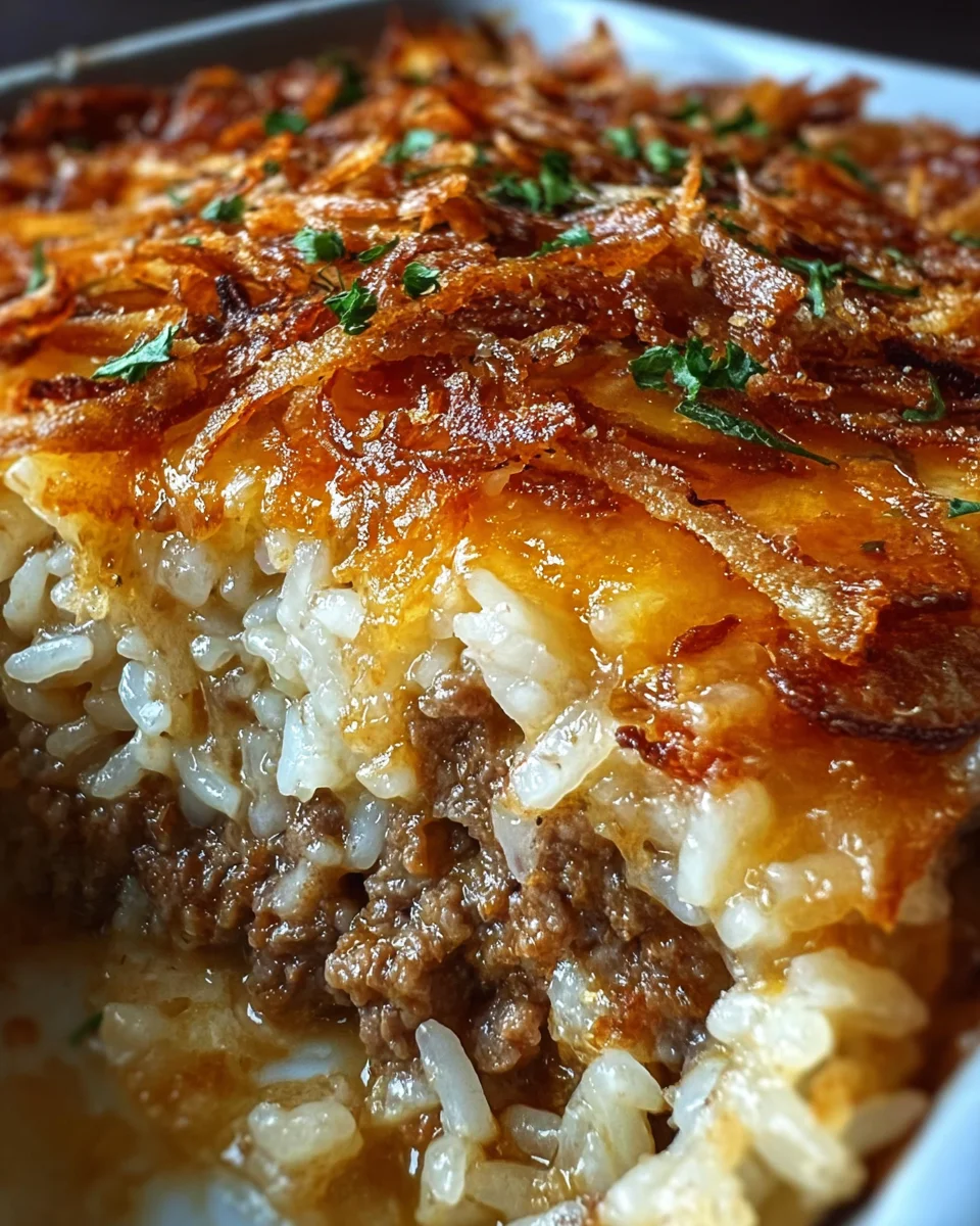 French Onion Ground Beef and Rice Casserole