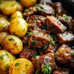 Slow Cooker Garlic Butter Beef Bites & Potatoes